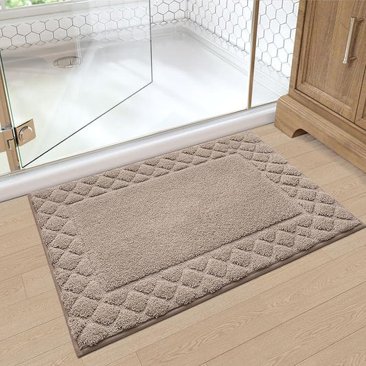 LUMI Bathroom Rugs, Ultra Soft Absorbent Bath Mat for Shower, Non Slip Washable Bath Rugs with Rubber Backing, Microfiber Plush Quick Dry Floor Mat for Bathtub, Floor, Brown, 17x30