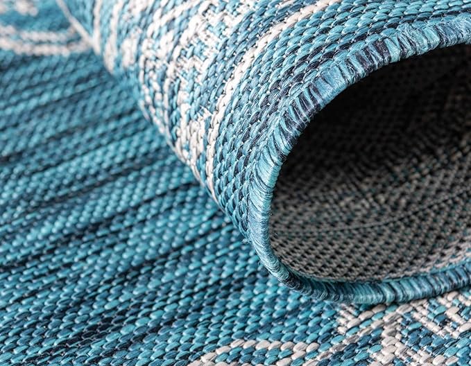 Unique Loom Outdoor Traditional Collection Area Rug - Antique (4' 1" x 6' 1" Rectangle, Teal/ Gray)