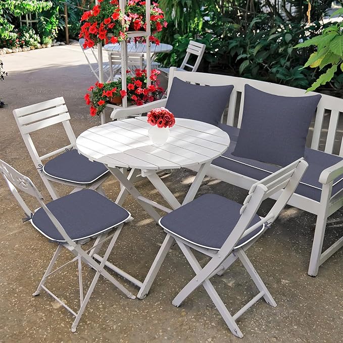 Set of 4 Outdoor Chair Cushions with Ties,Water Repellent Patio Chair Pads 17"x 16" for Outdoor Furniture,Round Corner Seat Cushions for Garden Yard Kitchen Textured Navy