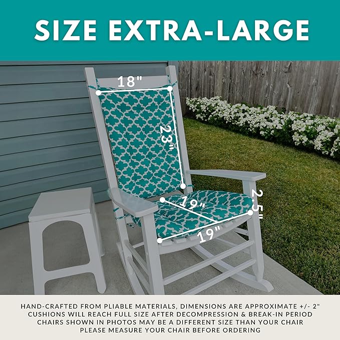 Sea Shore Starfish Aqua Porch Rocker Cushions - Size X-Large - Indoor-Outdoor: Fade Resistant & Weatherproof - Latex Foam Filled Rocking Chair Seat Cushion & Backrest Pad Set (Teal-XL)