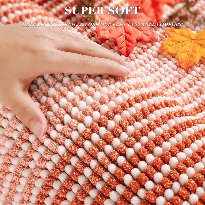 Bathroom Rugs and Mats Sets, 2 Piece Thick Absorbent Chenille Bath Mat Rug Set Non Slip, Soft Shaggy Bath Room Floor Mats for Bathroom, Machine Washable (Sunset Orange, 20" x 32" Plus 16" x 24")