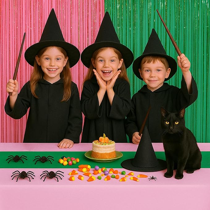 8Pcs 2in1 Witch Birthday Party Decorations Tablecloth, 54" x 108" Pink and Green Kitchen Table Cloth Disposable Rectangle Plastic Table Cover for Kids Baby Shower Wedding Party Supplies