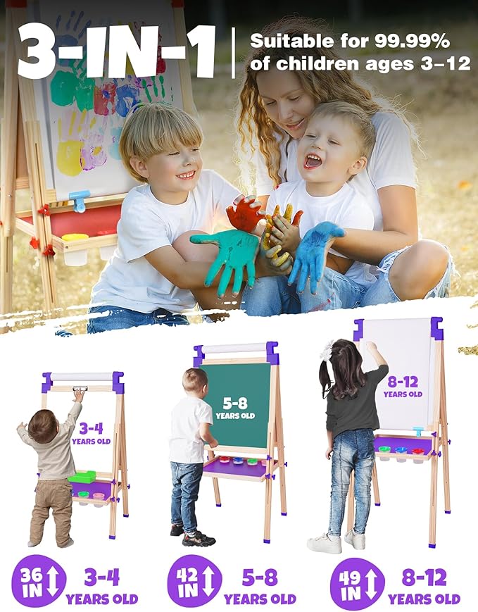 JOYOOSS Art Easel for Kids Easels for Toddlers,Wooden Kid Easel with Paper Roll - Chalkboard for Kids Adjustable Double Sided Dry Erase Board,Toddler Art Easel for Kid Ages 4-8