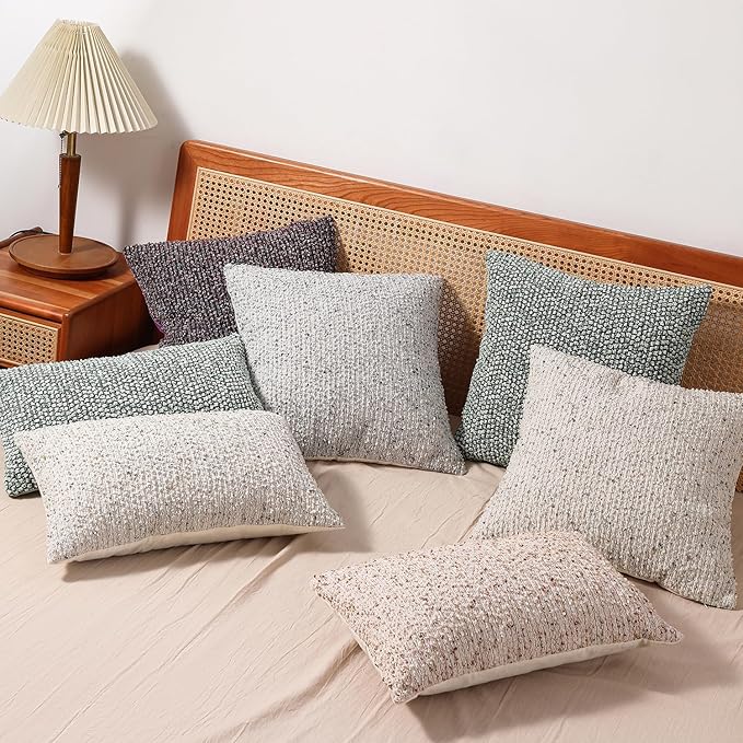 DEZENE Striped Throw Pillow Covers 18x18 Set of 2 Colorful Purple Textured Boucle Chic Morden Boho Accent Farmhouse Square Decorative Couch Pillow Covers for Home Decor Bed Sofa Living Room