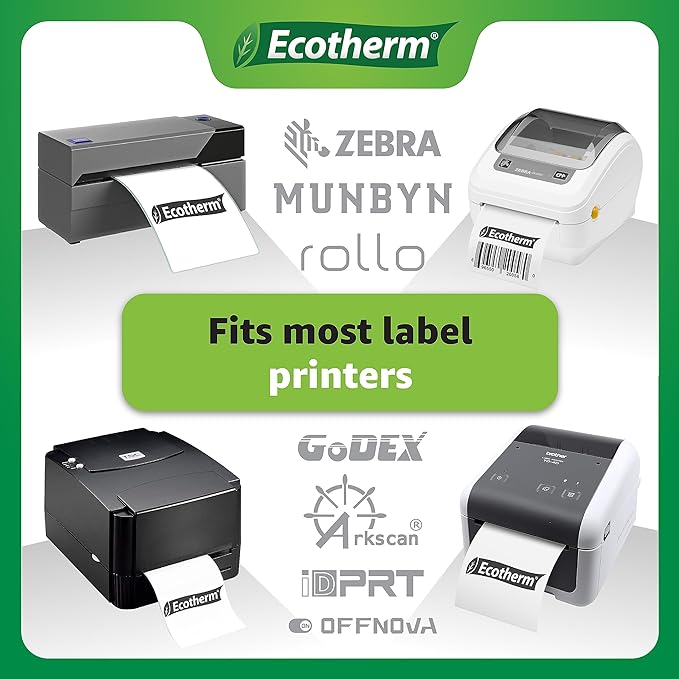 3" x 1" Thermal Labels | 6 Rolls | 15000 Labels | fits Zebra, Munbyn, Rollo, Godex, Arkscan, iDPRT, Offnova Thermal Label Printers and More | Blank White Adhesive Stickers by Ecotherm