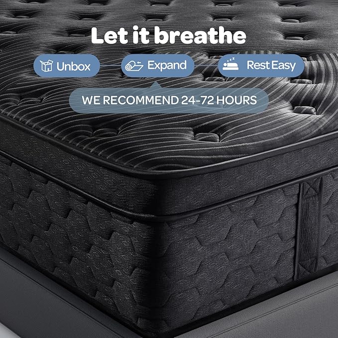 OhGeni 14 Inch Cooling Queen Size Mattress, Hybrid Gel-infused Memory Foam Bed Mattresses in a Box, Medium Feel Cool Top Fabric,Individual Pocket Spring, 3-Zone design & Reinforced Edge Support, Black