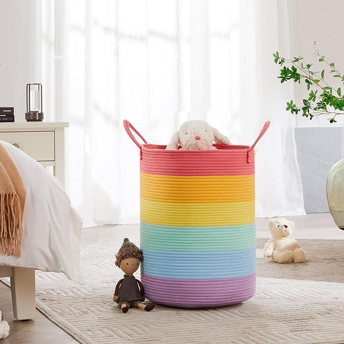 Rainbow Baby Girls Kids Hamper Laundry Basket for Nursery Toddler Clothes Blanket Basket for Toy Woven Rope Unicorn Hamper in Playroom Bedroom