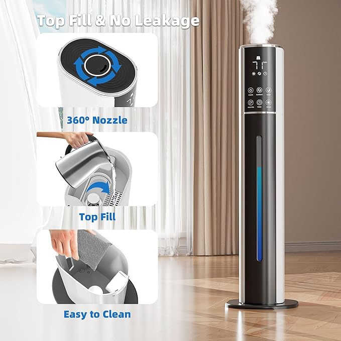 Large Humidifier for Bedroom,9L/2.5Gallon Cool Mist Humidifier with Humidistat,360°Nozzle, 350ML/H Big Mist Level,Cover up to 550ft²,Plant Quiet 30db humidifier with essential oil diffuser