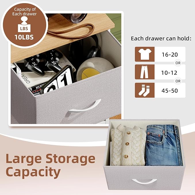 Somdot Tall Dresser for Bedroom with 6 Drawers and Side Pockets, Storage Organizer Chest of Drawers with Fabric Bins for Closet Bedside Nursery Living Room Entryway Hallway, Ash Grey