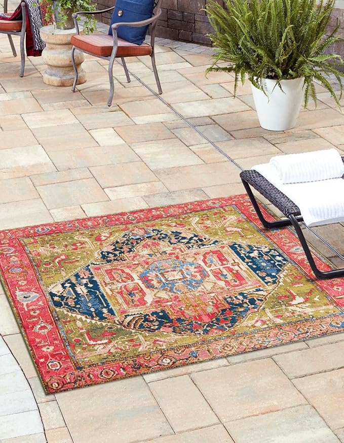 Unique Loom Outdoor Traditional Collection Area Rug - Limon (10' Square Multi/Red)