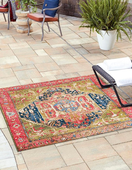 Unique Loom Outdoor Traditional Collection Area Rug - Limon (10' Square Multi/Red)