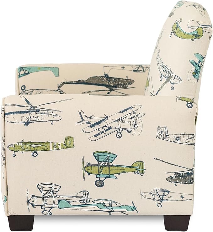 Kid Rocking Chair for Toddlers, Child Chair for Little Kids, Upholstered Toddler Armchair for Children, Comfy and Cute Little Kid Chairs (Legs, Airplanes Print)