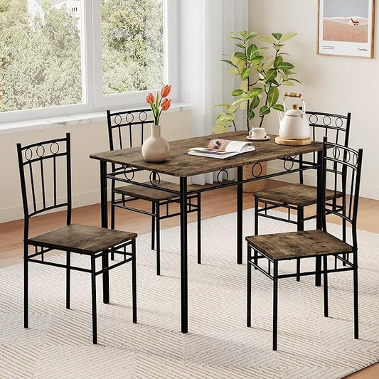 Kitchen Dining Table Set for 4, 5-Piece Kitchen Table Set,Dining Room Table Sets,Rectangular Kitchen Table Set with 4 Chairs for Small Space, Dinette,Apartment, Rustic Brown