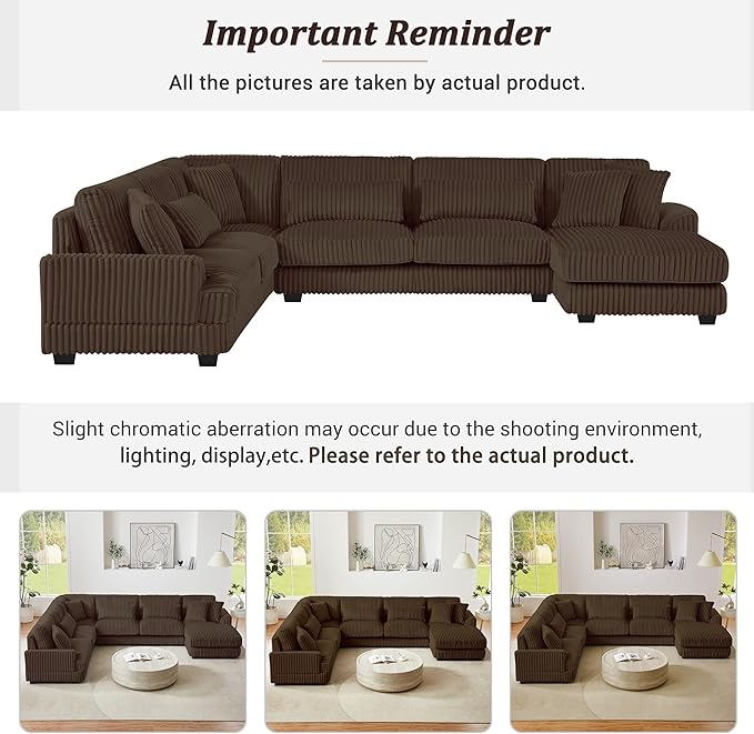 129" Sectional Sofa U Shaped Sofa Modern Couch Upholstered Couches with Chaise Lounge for Living Room, Brown