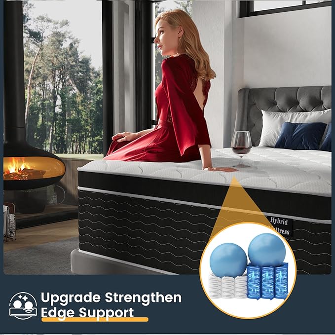 12 Inch King Size Mattress in a Box, 7-Zone Contouring Support Hybrid King Bed Matress, Upgrade Edge Support, Motion Isolation, Premier Comfort Cooler Sleep, CertiPUR-US Certified, Medium Firm