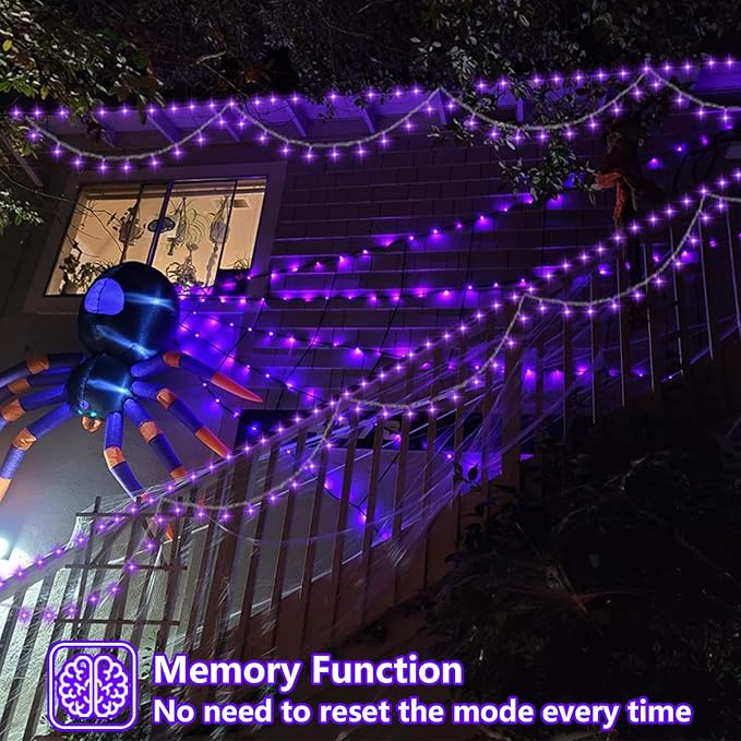QITONG 165ft 500 LED Purple Halloween Lights Outdoor, Clear Wire String Lights Plug-in, 8 Modes Christmas Lights Indoor
