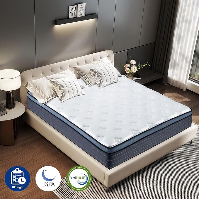 inight Twin Mattress 10 Inch, Hybrid Twin Size Mattress in A Box, Memory Foam and Individual Pocket Spring Mattress for Comfort Night and Pain Relief, Soft Breathable, Fiberglass Free, 180 Night Trial