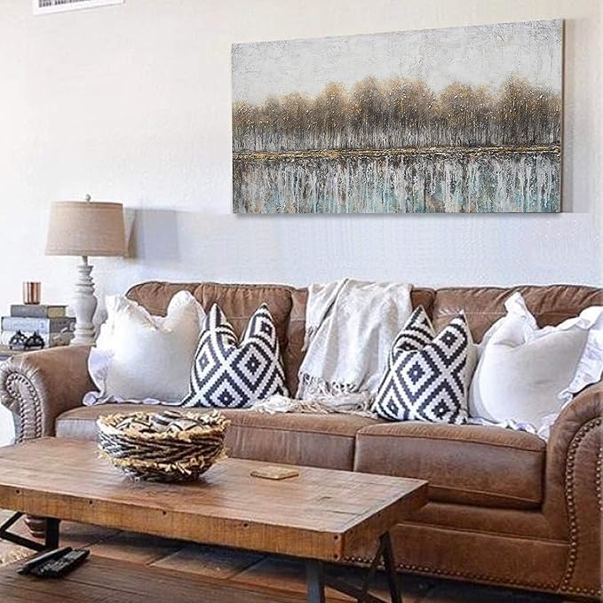 NdcSkyArt Canvas Wall Art for Bedroom, Tree Farmhouse Wood Neutral Watercolor Painting Gray Brown Silver Birch Prints for Rustic Home Living Room Sofa Background Decor