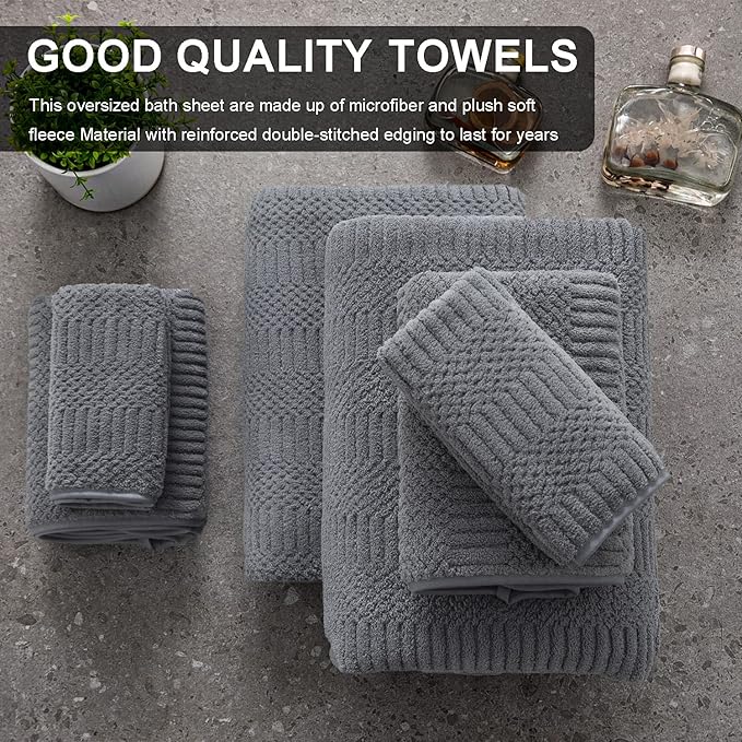 4 Piece Oversized Bath Towels Set 35x70 Inches, Gray Extra Large Soft Bath Sheet Chair Towels 600 GSM Highly Absorbent Quick Dry Towels Set for Bathroom Hotel Spa