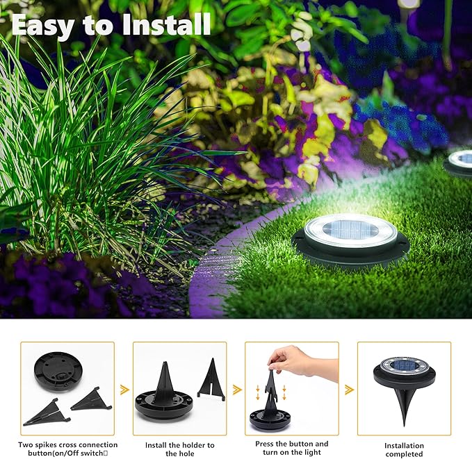 Flacchi Solar Ground Lights - Solar Powered Lights Outdoor Solar Disk Light Waterproof Landscape Light for Patio Yard Pathway Walkway Driveway (Cool White, 2 Pack)