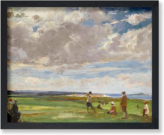 Poster Master Vintage Lady Astor Playing Golf at North Berwick Painting Print - Retro Golf Course Poster - Sports Art - Landscape Wall Design - Office or Living Room Decor - 18x24 UNFRAMED Wall Art