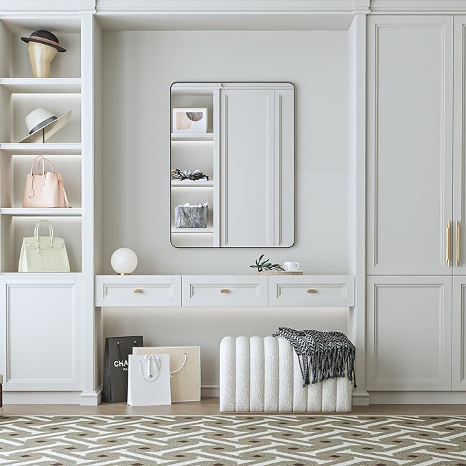32×36 Black Bathroom Mirror, Rectangular Bathroom Vanity Mirror for Wall with Rounded Corners & Aluminum Alloy Frame, Tempered-Glass, Modern, Farmhouse, Horizontal/Vertical, Entryway, Bedroom