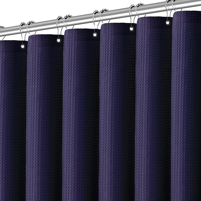 Purple Shower Curtain for Bathroom Waffle Textured Heavy Duty 78 Inch Shower Curtain Set for Bathroom, Water Repellent 256GSM Neutral Fabric Eggplant Shower Curtains with 12 Metal Hooks