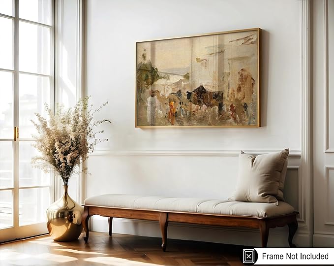 Poster Master Vintage The Bazaar Painting Poster - Retro Street in Udaipur Print - India Art - Cityscape Art - Farmhouse Art - Abstract Art - Office or Living Room Wall Decor, 18x24 Unframed Wall Art