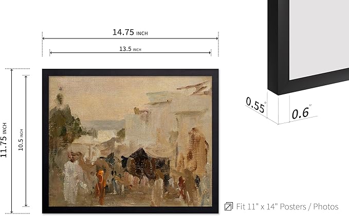 Poster Master Vintage The Bazaar Painting Poster - Retro Street in Udaipur Print - India Art - Cityscape Art - Farmhouse Art - Abstract Art - Office or Living Room Wall Decor, 11x14 Black Framed