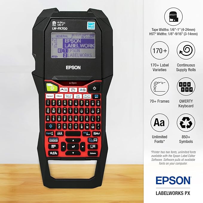 LABELWORKS Epson LW-PX700PCD Industrial Label Maker Kit - Complete Kit with Accessories, Compatible with Large Variety of Tape Types, Portable Handheld Label Printer