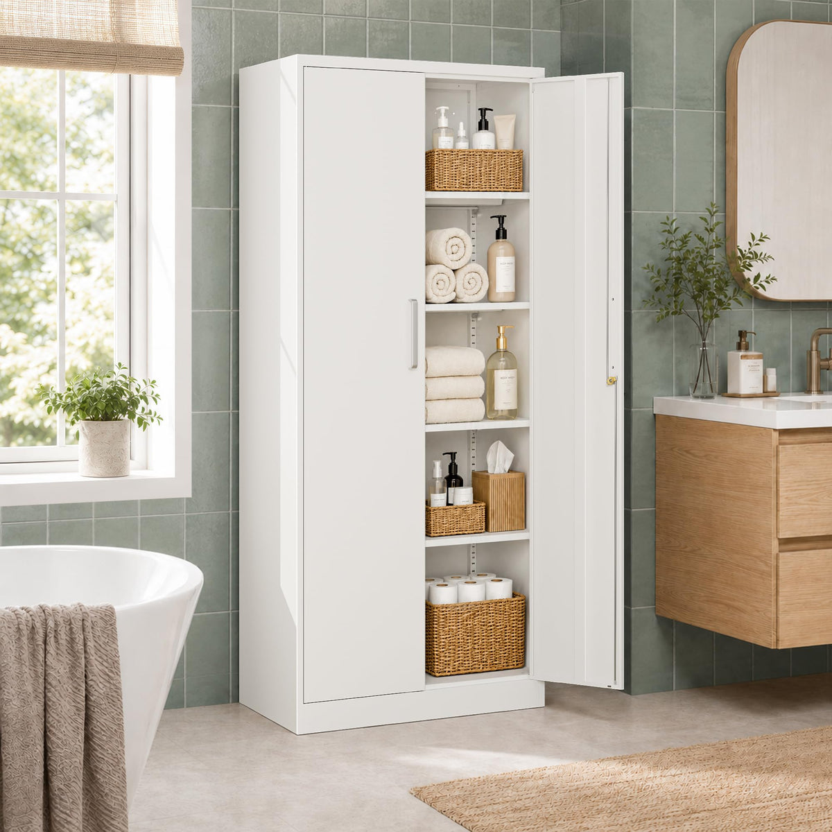 Tivostaral 71” Metal Kitchen Pantry Storage Cabinet with Adjustable Shelves