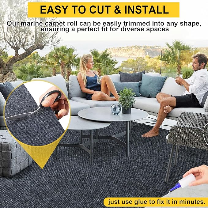 Marine Carpet,6 FT x 23 FT Dark Gray Indoor Outdoor Carpet 0.2" Thick Boat Carpet with Water-Proof TPE Backing, Non-Slide Outdoor Marine Carpet Roll for Home, Patio, Porch, Deck