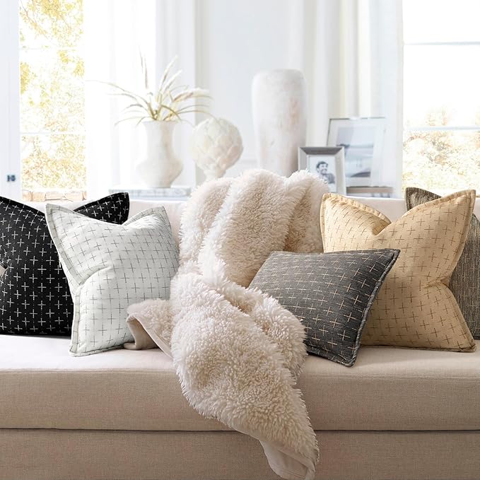 ZWJD Fall Pillow Covers 20x20 Set of 2 Soft Fall Decor Polyester Textured Pillow Covers with Stylish Flange Edge Cozy Farmhouse Throw Pillows for Couch Bed Sofa Living Room