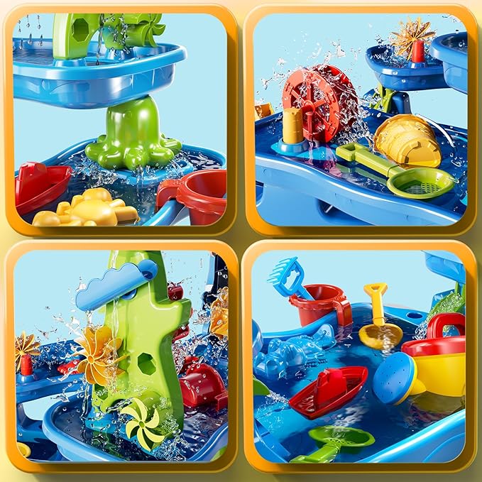 Five-Tiered Outdoor Water Table for Kids 3 4 5 6 7 8 Year Old - Sensory Activity Water Table Playset, Summer Sand Beach Toys, Outside Toys for Toddlers 3-5, Birthday Gifts for Boys & Girls 3+