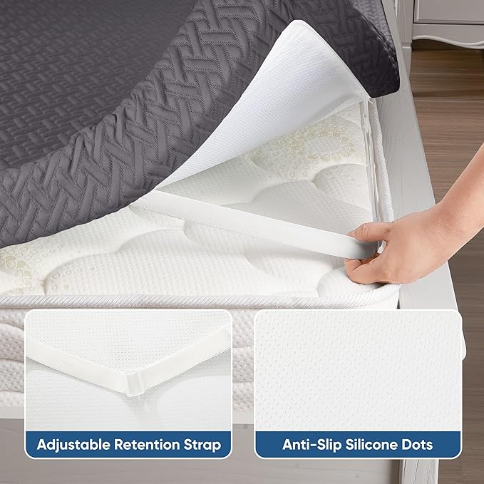 Memory Foam Mattress Topper Queen Size, 3 Inch Gel Infused Cooling Mattress Pad with Breathable Bamboo Cover, Pressure Relief & Machine Washable Bed Topper 60"x80" Black