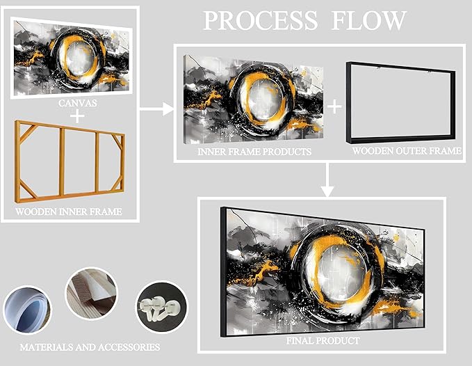 SIXTTART Modern Art Wall Decor for Living Room - Abstract Wall Art Bedroom - Large Wall Paintings With Black Frames Size 29" x 59"