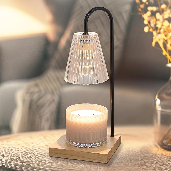 Sheffield Home Glass Candle Warmer Lamp – Elegant Candle Warmer for Long-Lasting Fragrance, Sleek Design, 14x6, Black Ribbed Glass