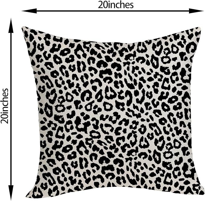 Leopard Print Pillow Covers 20x20 Pack of 2 Black Animal Pattern Cheetah Decorative Throw Pillow Cover Outdoor Decor Boho Abstract Modern Pillowcase Farmhouse Linen Cushion Case for Couch Sofa
