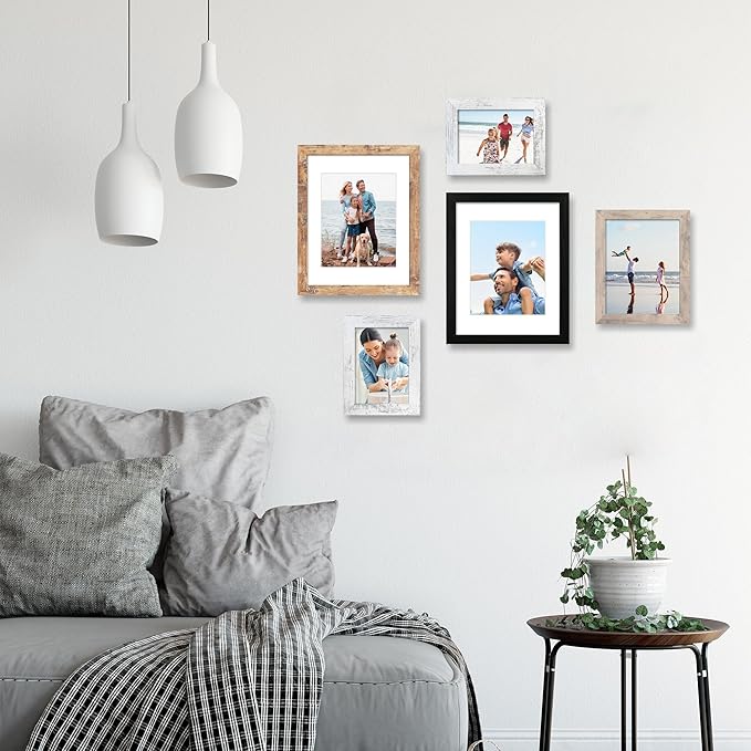 4x6 Picture Frame Set of 4, High Definition Real Glass 4 x 6 Photo Frames for Tabletop Display and Wall Mounting (Distressed White+Smoke Gray+Rustic Brown+Black)