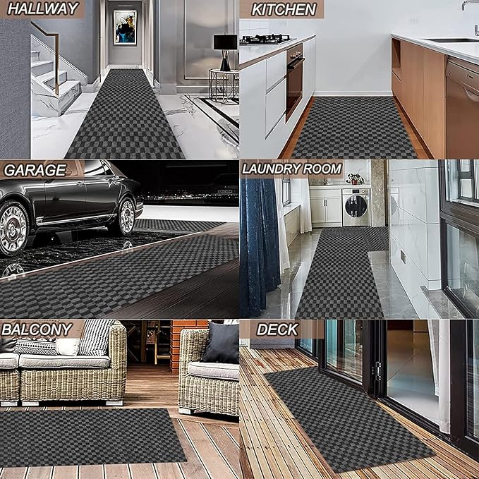 4' x 13' Runner Rugs with Rubber Backing, Indoor Outdoor Utility Carpet Runner Rugs, Checkered Gray, Can Be Used as Aisle for The RV and Boat, Laundry Room and Balcony