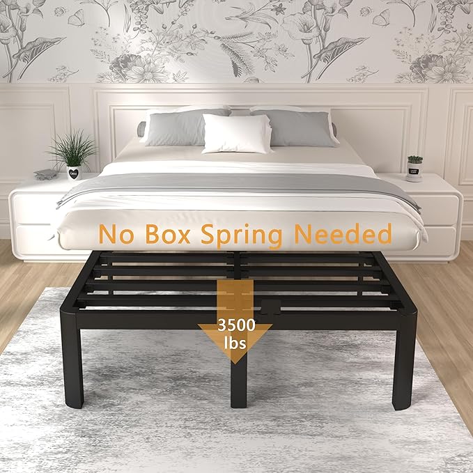 ITIMIDI 14 Inch King Bed Frame, Platform Bed Frame King Size, No Box Spring Needed, Heavy Duty Steel Slat Support and DIY Headboard, Safety Design with Rounded Corner Legs, Noise Free, Black