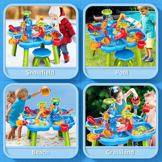 Water Table for Toddlers 3-5 Years Kids Ages 4-8, 4 in 1 Kids Summer Activity Sensory Play Outdoor Beach Backyard Sand Water Table Toys for Toddlers, Birthday Toys Gift for Boys Girls