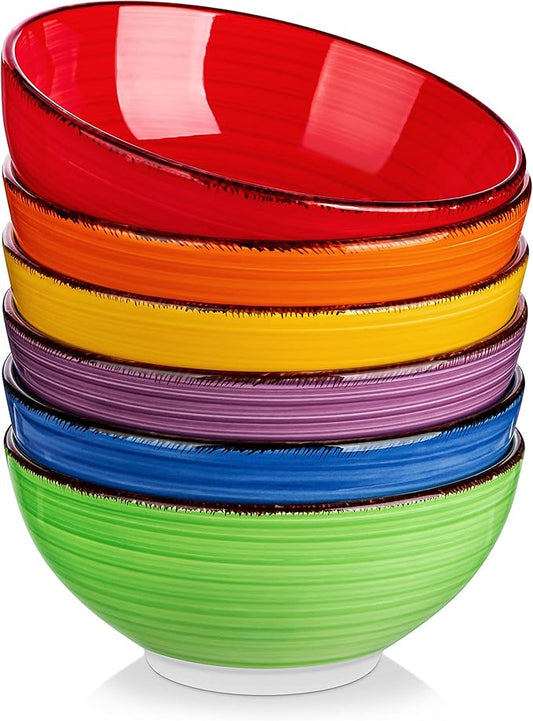 vancasso Bonita Cereal Bowls Set of 6-27 Oz Ceramic Soup Bowls, Microwave & Dishwasher Safe, 6 Inch Colorful Serving Bowls for Kitchen