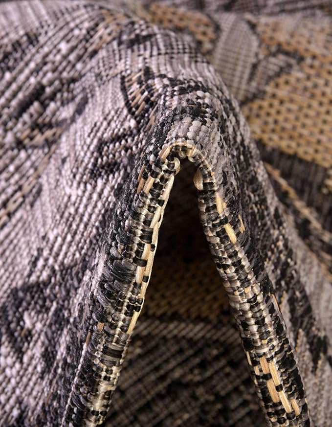 Unique Loom Outdoor Traditional Collection Area Rug - Valeria (4' 1" x 6' 1" Rectangle, Charcoal/ Natural)