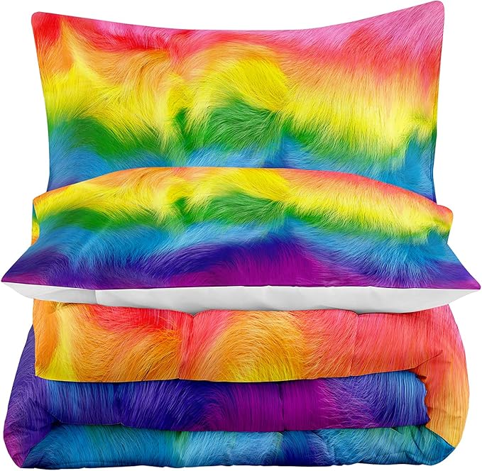 Tailor Shop King Rainbow Bedding Sets for Girls Kids Soft Microfiber Cute Colorful Rainbow Comforter Sets with 1 Quilt Matching 2 Pillowcases