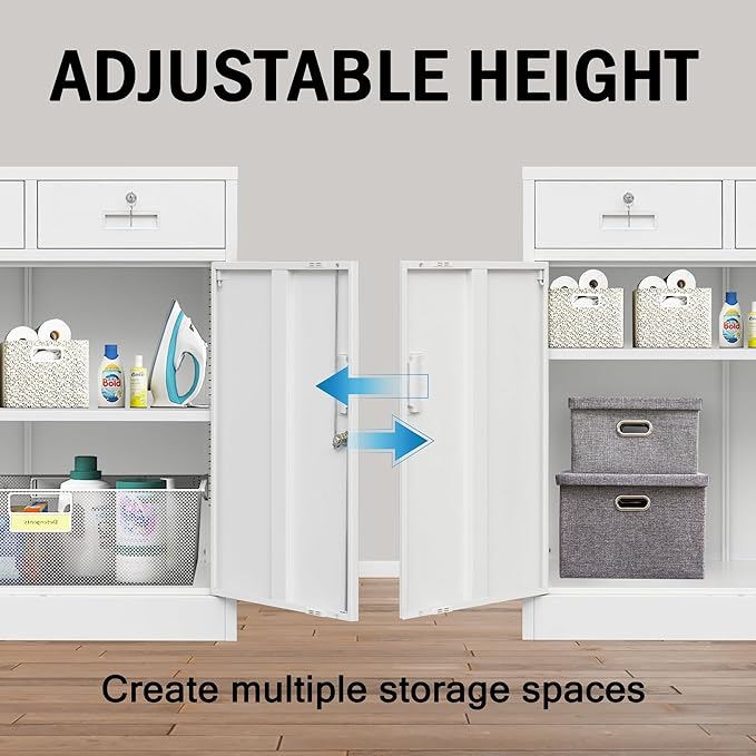Storage Cabinet, 36 Inch Tall Metal Storage Cabinet with Doors and Shelves, Metal Cabinet with Drawers, Pantry Cabinets for Kitchen Storage, Garage Cabinet for Living, Dining Room.