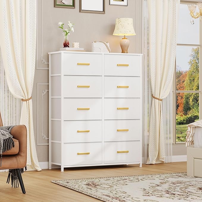 DWVO 10 Drawers Dresser, Fabric Dresser, Fabric Storage Tower, Organizer Unit for Bedroom, Living Room, Hallway, Closets