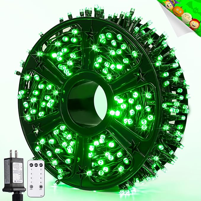 JMEXSUSS Green Halloween Lights Outdoor, 132ft 400 LED Halloween String Lights Plug in with Remote, Indoor Green Light for Porch Tree House Yard Christmas Decorations