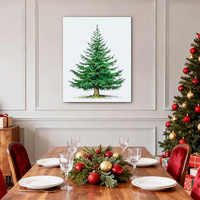 Framed Christmas Pictures Wall Decor,Vintage Pine Tree Prints,Winter Christmas Canvas Wall Art Decoration for Bedroom Bathroom Living Room Rustic Xmas Holiday Gifts (Christmas Tree 6, 12'' X 16'')