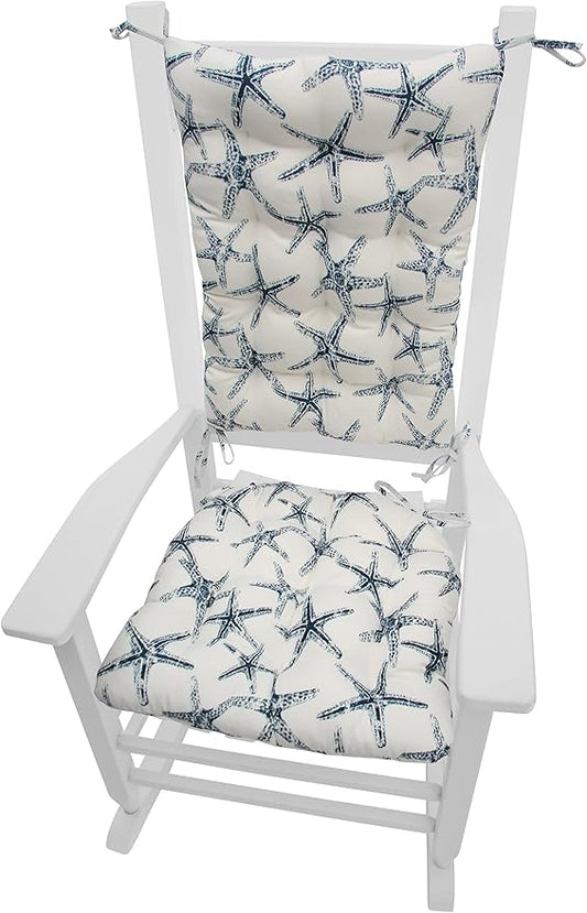 SS Starfish Navy Porch Rocker Cushions - Small - Indoor-Outdoor, Fade Resistant & Weather Reistant - Latex Foam Fill Rocking Chair Seat Cushion & Backrest Pad Set - Made in USA (Small - Blue)